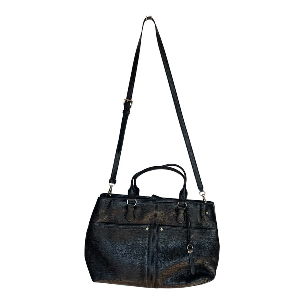 Cole Haan Black Pebbled Leather Tote Satchel Crossbody Bag Purse 15"